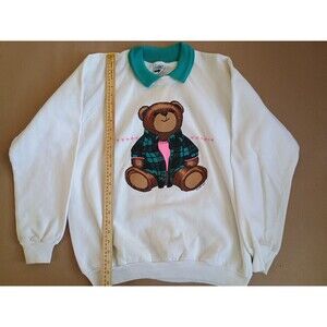 VTG Gopher Sport XL Sweatshirt Teddy Bear Collar Grandma White Crewneck USA